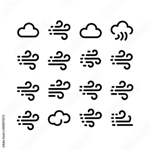 Collection of black weather icons on white background