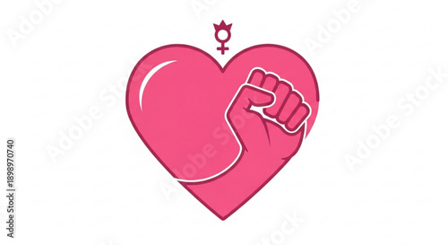 Feminist heart illustration with raised fist and female symbol