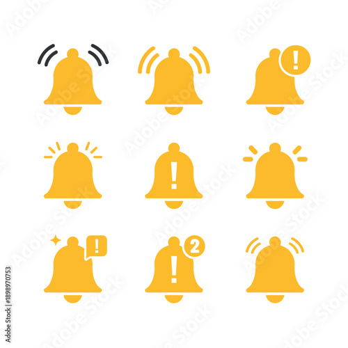 Notification bell icons set for alert and reminder