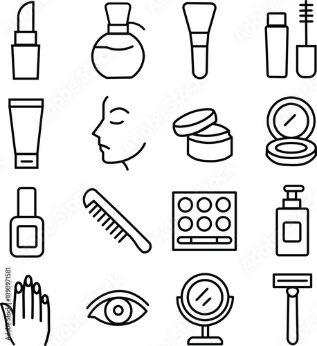 Beauty and Makeup Line Icon Set.