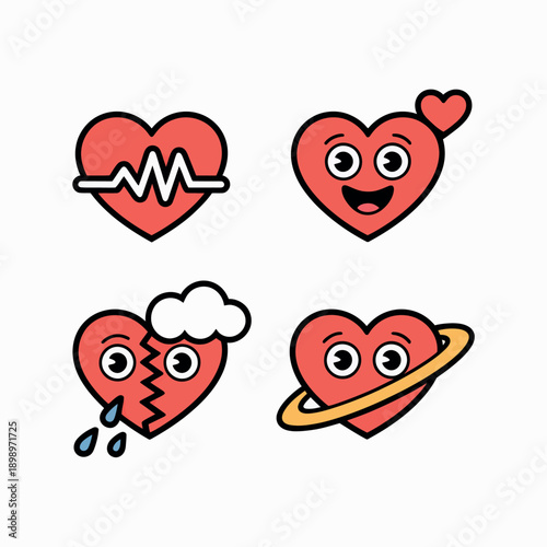 Cartoon heart characters with different emotions and expressions