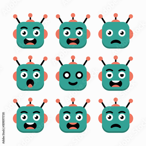 Collection of robot emoticons with different facial expressions