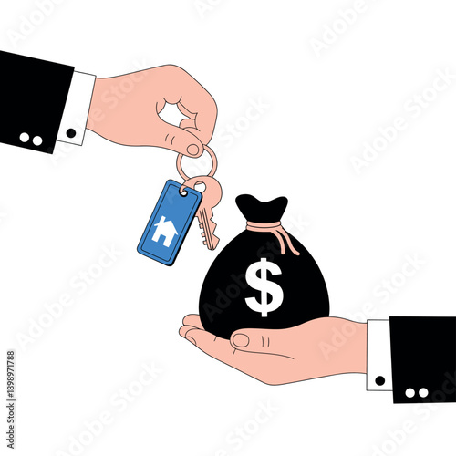 Handing over house keys for money bag