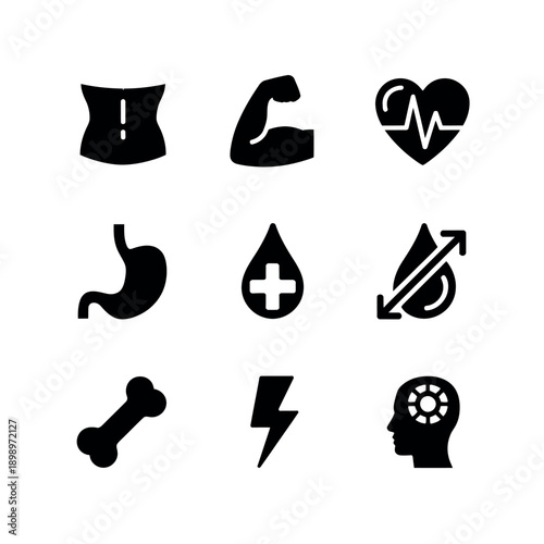 Health and wellness icons representing fitness and medical concepts