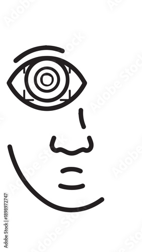 Abstract line drawing depicting a partial human face focusing on the eye.