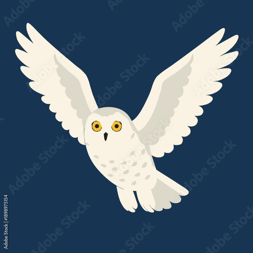 Snowy Owl Flying Flat Vector Art