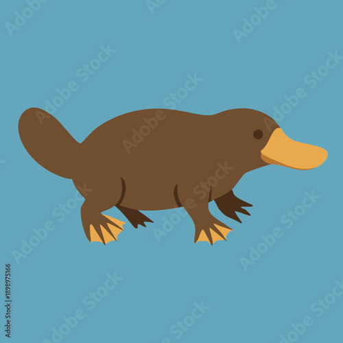 Platypus Swimming Flat Vector Illustration