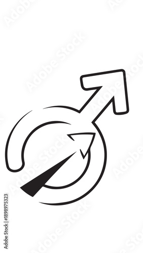 Abstract male gender symbol with circular arrows graphic.