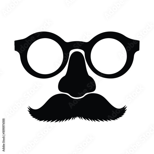 Black and white illustration of a disguise mask with glasses, nose and mustache