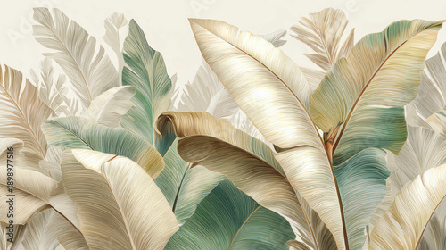 Tropical Resort Vibe, Bright and lush banana leaf artwork capturing the essence of exotic resorts, summer travel, and beach lifestyle, ideal for travel ads and holiday decor.