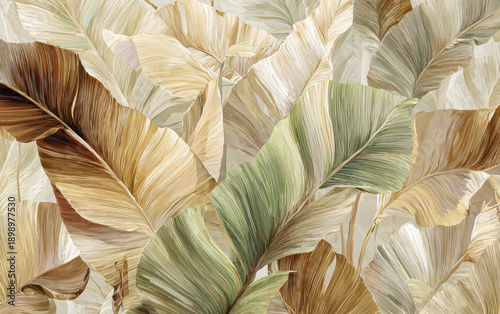 Tropical Resort Vibe, Bright and lush banana leaf artwork capturing the essence of exotic resorts, summer travel, and beach lifestyle, ideal for travel ads and holiday decor.