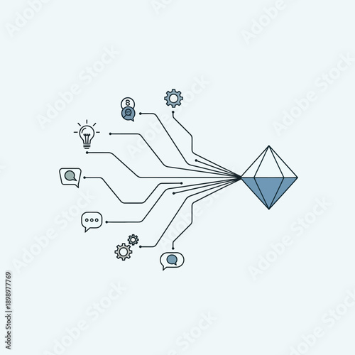Abstract concept of data convergence into a central diamond shape.