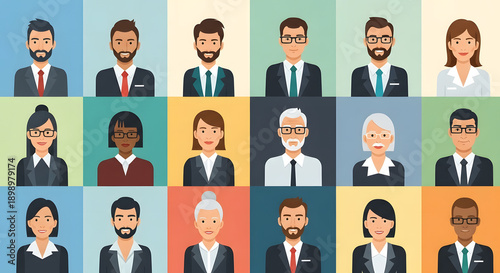 Modern flat design collection of diverse professional avatars representing a global workforce, ideal for user profiles, business networking, and digital team representation