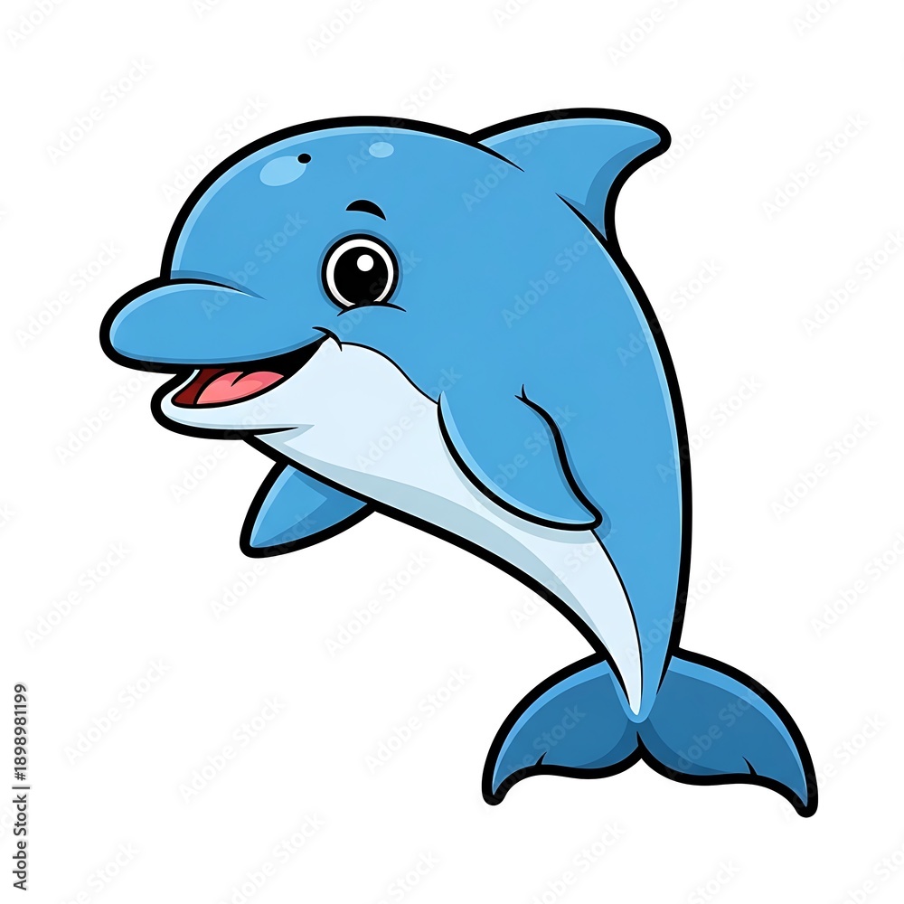 Obraz premium Cartoon Dolphin Illustration with White Background.
