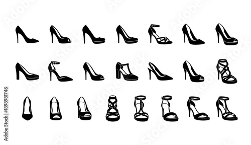 High Heel Shoe Silhouettes Set - Black Vector Style Pumps and Sandals Icons