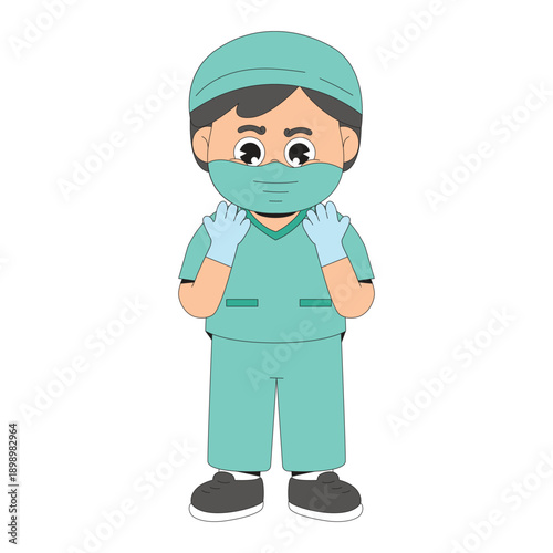 Doctor in surgical and scrubs cartoon illustration