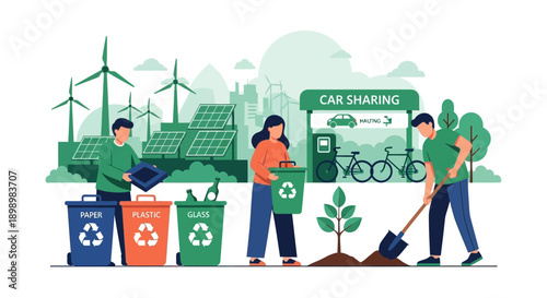 Success concept illustration of a business woman and businessman walking as a professional silhouette group on a city street toward a house symbol