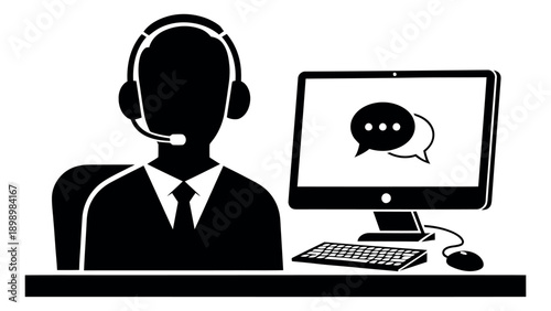 Simple icon illustration of a customer service agent depicting online support and communication for a help desk concept