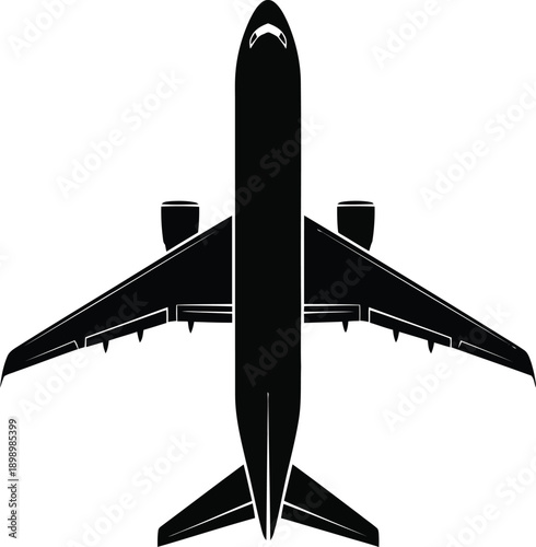 Overhead View of a Passenger Aircraft Silhouette, Representing Flight and Journey