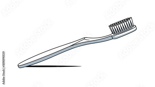 Simple plastic toothbrush in a light blue color shown from a side perspective on a white background for hygiene.