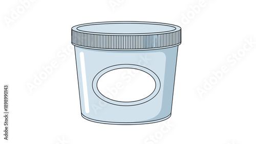 Light blue plastic tub with a ribbed lid and a blank white oval label for food packaging or storage concepts.