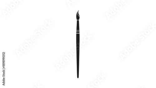 Simple vertical silhouette of artist paintbrush showing handle ferrule and bristles isolated on white background.