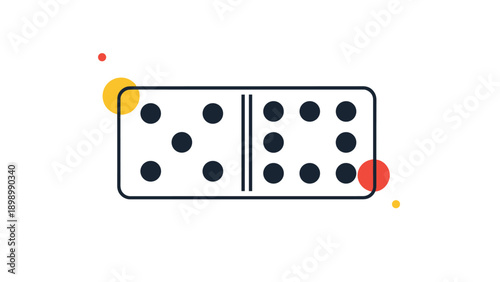 Modern domino tile icon with five and six dots surrounded by colorful circles isolated on white background.
