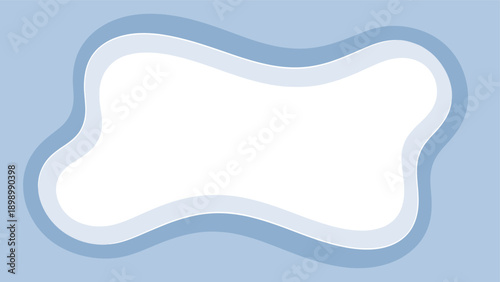Abstract fluid frame design with layered blue wavy shapes and a large central white space for copy or custom messages.