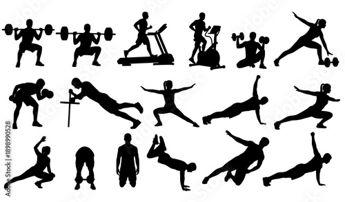 Workout and Gym Activity People Silhouette Vector Illustration