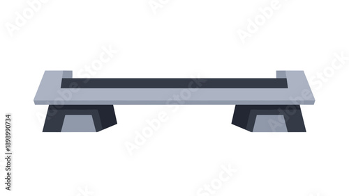 Modern gray platform or shelf with aerodynamic side supports shown in a flat vector style for product display or architectural concepts.