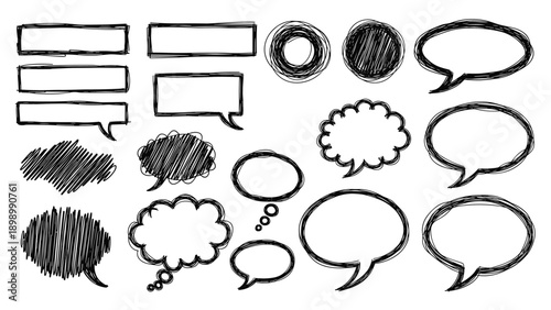 Wallpaper Mural Selection of hand drawn black ink speech bubbles and scribble shapes for comic strips and artistic communication elements. Torontodigital.ca