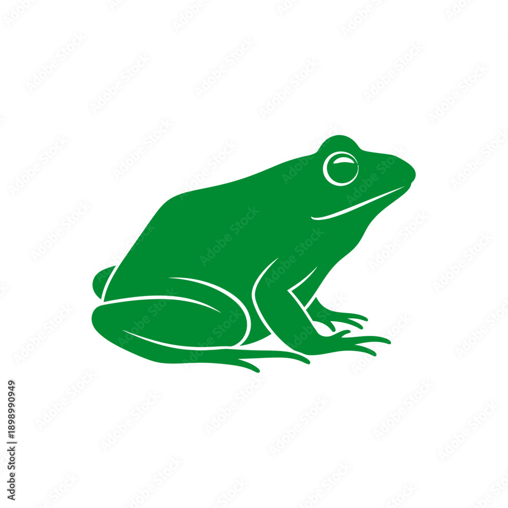 Fototapeta premium A simple, vibrant green frog silhouette illustration, depicted in a side profile on a clean white background.