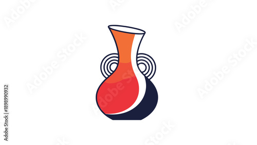 Modern ceramic vase illustration with vibrant red and orange colors and concentric circle handles for interior home decor art.