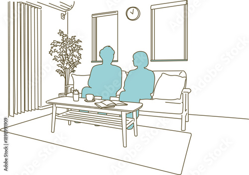 ソファでくつろぐ男女のイメージイラスト素材