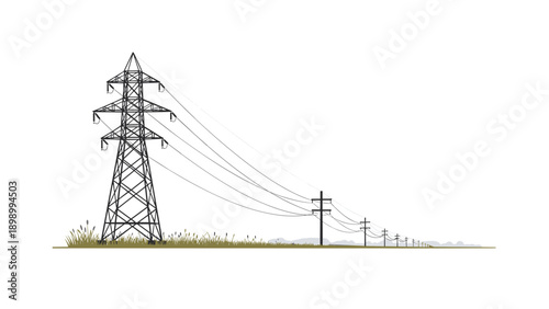 Power transmission lines in minimalist design with clear sky
