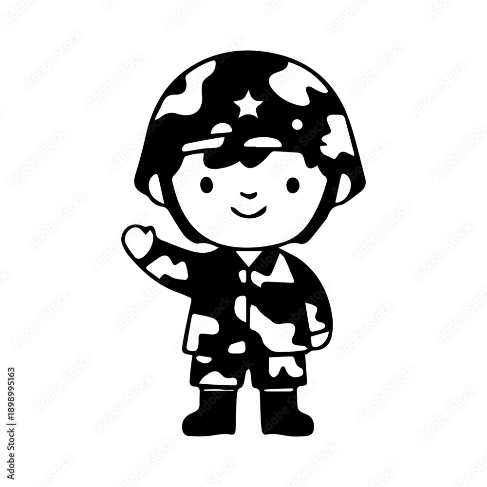 Obraz premium Waving Cartoon Soldier Kid