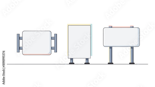 Minimalist blank billboards set: front, side, and top view
