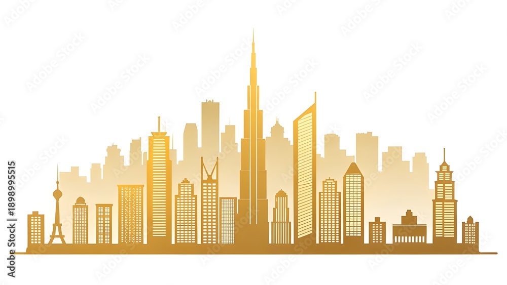 Fototapeta premium Modern city skyline with golden skyscrapers and architecture