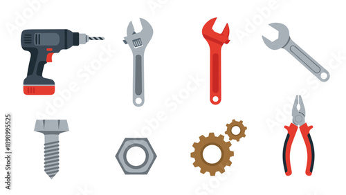 Modern flat diy tools collection for home improvement projects