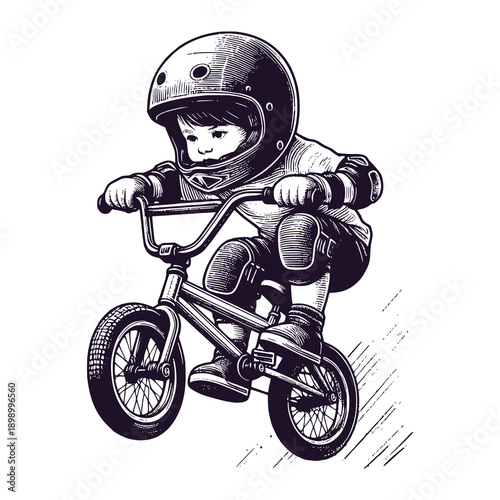 kid with safety gear riding bmx