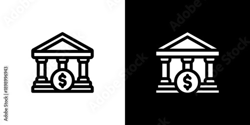 Bank icon concept with flat Black White Background. Vector illustration.