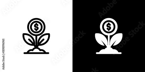 Investment icon concept with flat Black White Background. Vector illustration.
