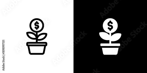 Invest icon concept with flat Black White Background. Vector illustration.
