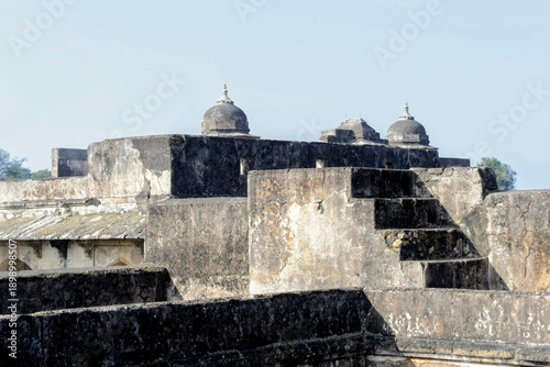 Canvas Print aged defensive walls, stairways and domed stone pavilions inside the historic ro