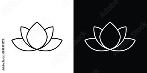 Elegant minimalist lotus flower icon set, ideal for wellness, yoga, and spiritual branding, featuring clean outline art in contrasting light and dark