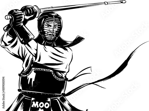 Kendo master illustration in expressive brushstroke style, marti

