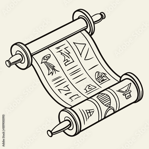 Ancient Egyptian Hieroglyphic Scroll Unrolled on Light Beige Background Vector Illustration