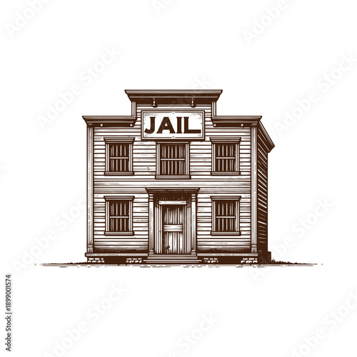  Vintage jailhouse illustration with jail sign on the building
