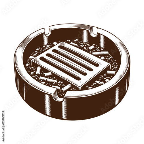  Ashtray with cigarette butts and ash