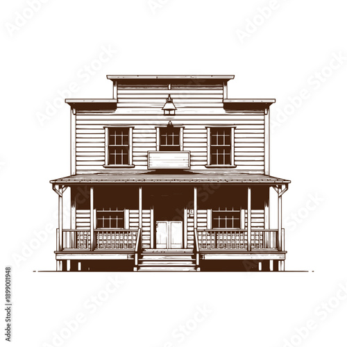  Classic two story house with porch and staircase illustration
